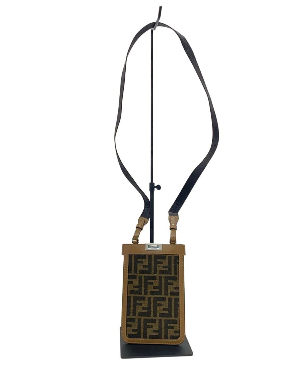 Fendi Peekaboo Phone Crossbody accessory FF logo jacquard Brown